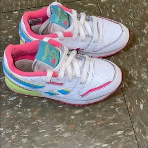 Toddler girl White/Pink/Neon Green Reebok Classic